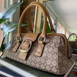 Nine West Geometric-Pattern Fabric Doctors/Satchel Bag w. Tan Faux-Leather